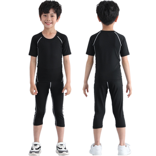 儿童紧身衣训练服篮球足球内搭打底男童小学生短袖七分裤运动套装