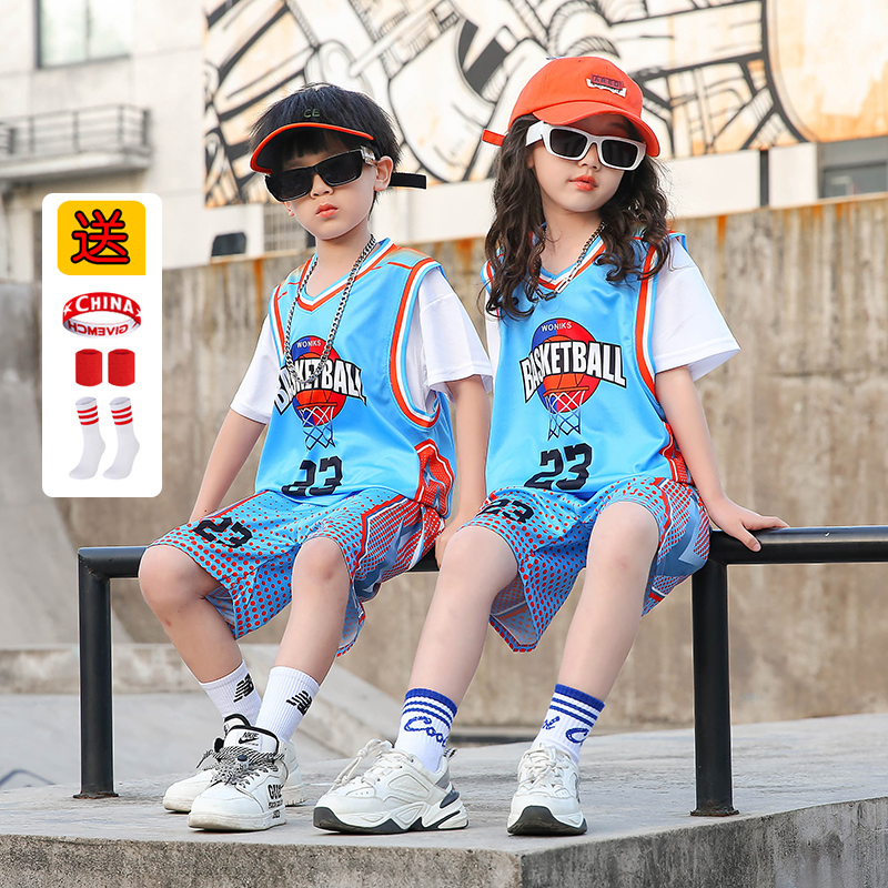 儿童假两件篮球服套装男童夏季幼童中童小孩男宝女孩23号短袖球衣
