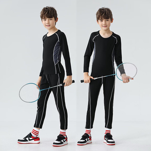 儿童羽毛球紧身衣训练服秋冬长袖内搭打底篮球内衣男童运动服套装