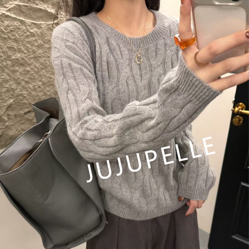 绵羊毛高品质！纯色麻花纹2025冬季休闲慵懒针织衫打底衫女款毛衣