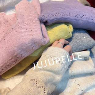 蜜熊绒+绵羊毛~烫钻钩花设计感寸领2026冬季针织衫打底衫女款毛衣