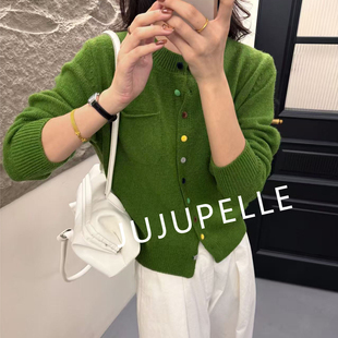蜜熊绒绵羊毛！高品质口袋彩色扣开衫秋冬软糯毛衣针织衫女款上衣