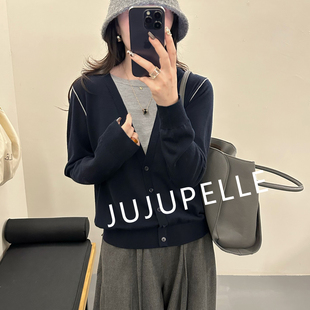 韩版撞色假两件2026早春新款圆领针织衫毛衣宽松显瘦上衣女款套头