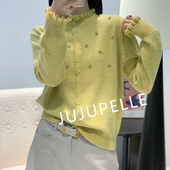 绵羊毛 木耳边花朵开衫 2026秋冬新款 蜜熊绒 百搭减龄毛衣女针织衫