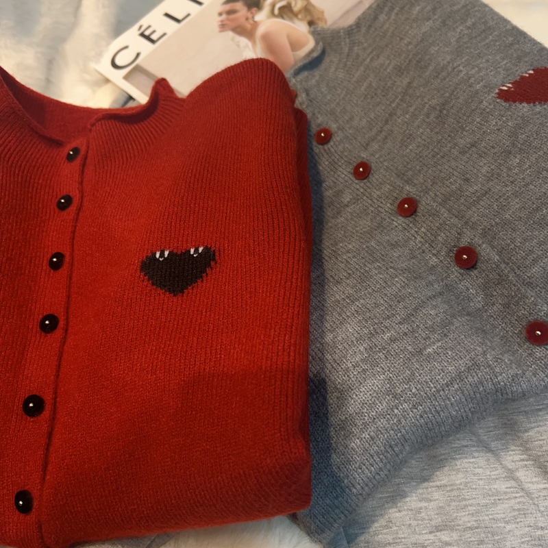 2025新款秋冬款半高领针织开衫外套毛衣打底衫百搭洋气女红色毛衣