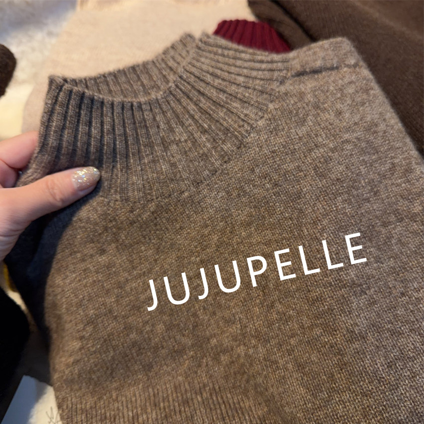 牦牛绒16支 双股！高定王炸绵羊毛纯色半高领针织衫打底毛衣女士