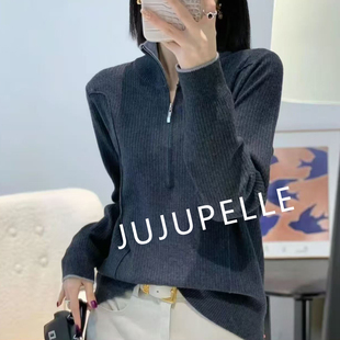 韩版半高领拉链纯色2026早秋款显瘦百搭针织衫套头上衣女长袖毛衣