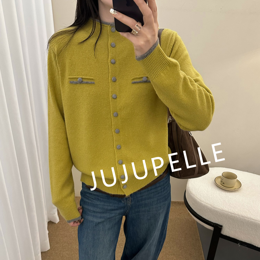 撞色高级感半高领开衫2025秋冬新款百搭针织打底衫女毛衣外套长袖