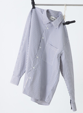 FROM SELF | PR@DA同款面料 Primeflex 蓝棕色织条纹长袖衬衫