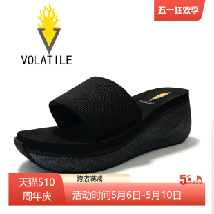 女 亮片包边不磨脚舒适坡跟防滑厚底一字拖沙滩鞋 新品 VOLATILE夏季