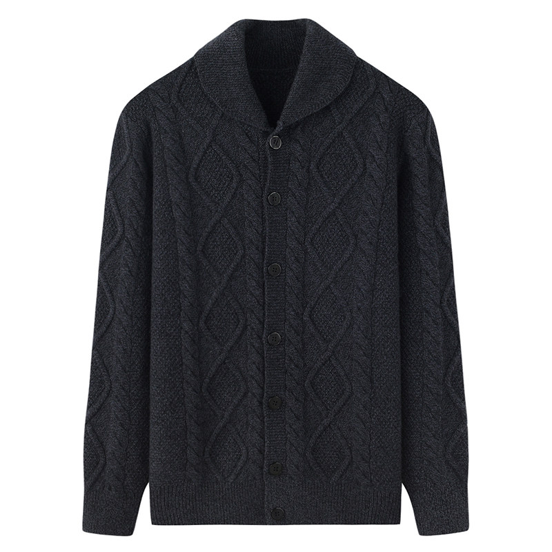 ORDOS 솔리드 컬러 라펠 캐시미어 가디건 남성 니트 두꺼운 따뜻한 중년 및 노인 아빠 재킷