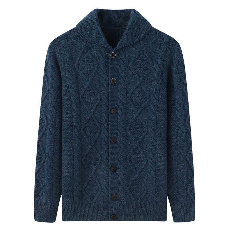 ORDOS 솔리드 컬러 라펠 캐시미어 가디건 남성 니트 두꺼운 따뜻한 중년 및 노인 아빠 재킷