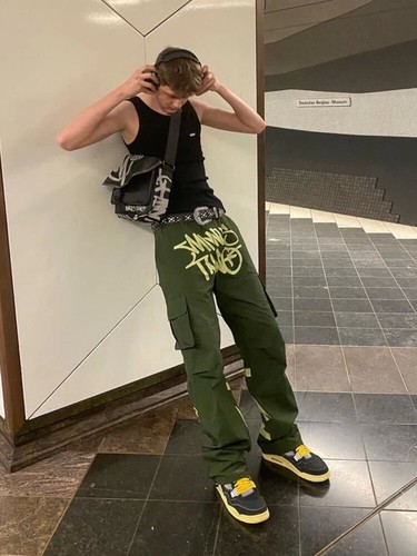 Minustwo cargos 休闲高街长裤ins超火百搭af1印花拼接工装裤潮流