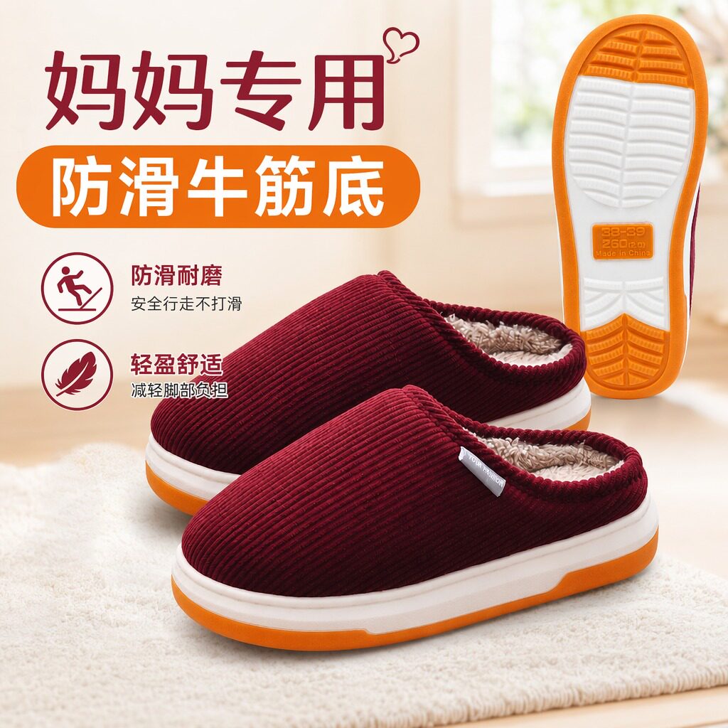 妈妈专用防滑棉拖鞋冬天牛筋底图片