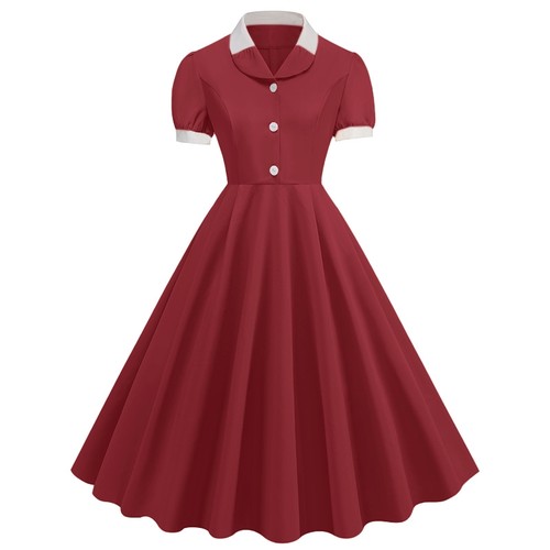 法式复古气质拼接显瘦港风年代感短袖女装舞蹈表演大摆中长连衣裙