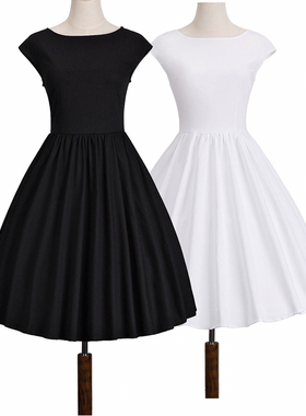 赫本风气质小众复古优雅大码女收腰经典白色纯棉显瘦大摆连衣裙夏