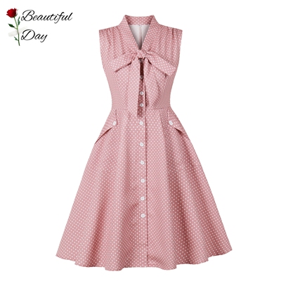 港风女神复古波点性感80年代派对表演写真度假无袖显瘦大摆连衣裙