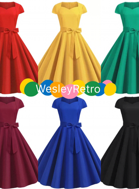 赫本气质港风复古50年代感收腰显瘦舞蹈表演大摆中长派对连衣裙夏