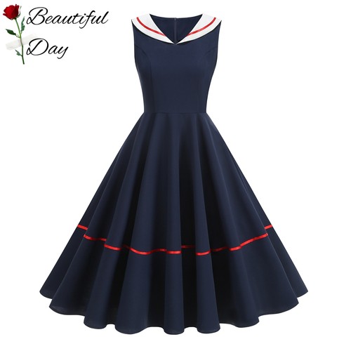 港风气质复古无袖女装纯色织帶优雅法式年代感表演收腰大摆连衣裙