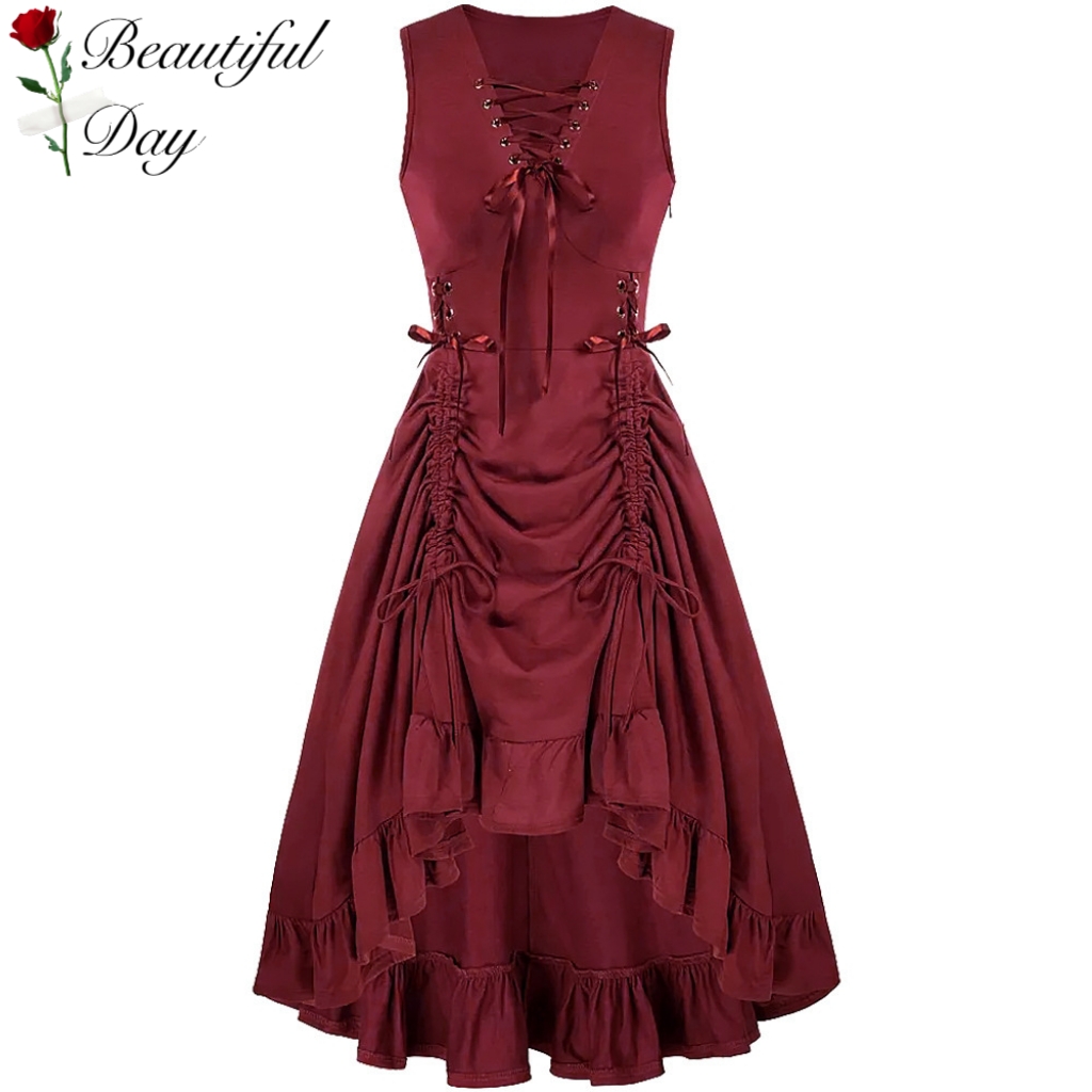 欧美法式Vintage复古宫廷风百搭高腰显瘦中长大码洋气连衣裙女夏