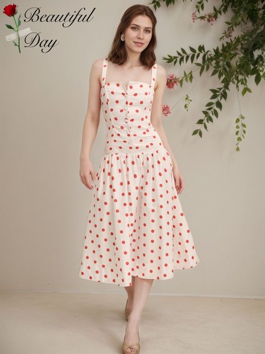 赫本风复古女装长裙气质优雅波点休闲百搭法式吊带收腰度假连衣裙