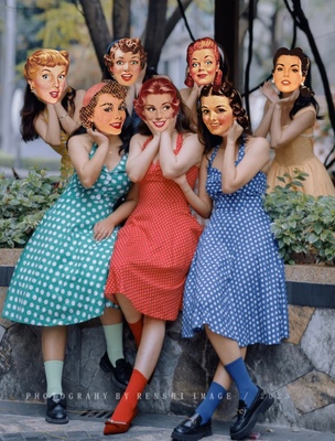 港风女神复古红波点挂脖连衣裙