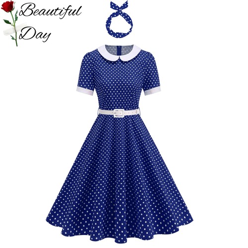 欧美复古气质波点显瘦法式年代感短袖女装舞蹈表演派对大摆连衣裙