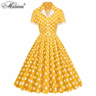 法式复古Vintage年代感气质港风波点收腰显瘦派对表演大摆连衣裙