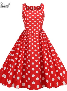 港风复古女装甜美怀旧年代感波点无袖俏皮减龄显瘦派对表演连衣裙