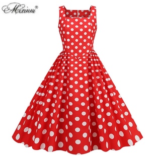 港风复古女装 俏皮减龄显瘦派对表演连衣裙 甜美怀旧年代感波点无袖