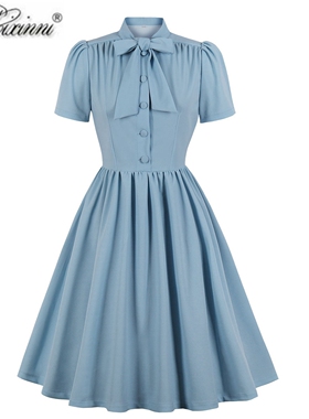 法式优雅小众复古温柔显瘦赫本风淑女修身气质大摆中长连衣裙女夏