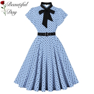 港风复古气质波点显瘦法式年代感短袖女装舞蹈表演大摆赫本连衣裙