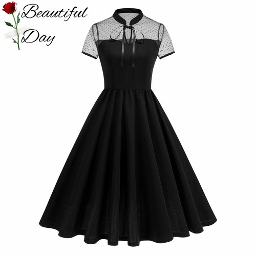 赫本风复古大码万圣节印花女装派对法式表演网纱短袖大摆连衣裙