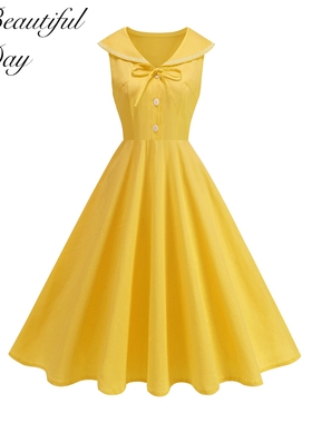 欧美气质复古无袖女装法式纯色优雅港风年代感表演收腰大摆连衣裙