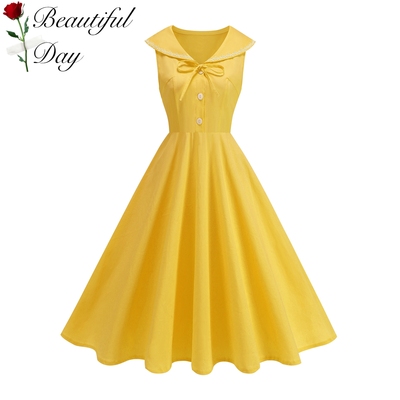 欧美气质复古无袖女装法式纯色优雅港风年代感表演收腰大摆连衣裙