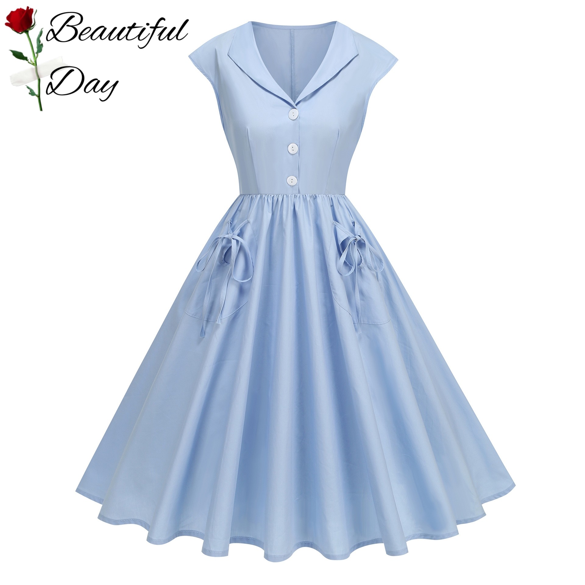 法式复古气质纯色显瘦港风年代感短袖V领女装舞蹈表演派对连衣裙