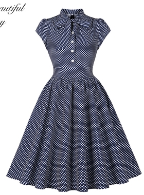 港风复古少女感气质短袖减龄波点显瘦舞蹈表演度假大摆中长连衣裙