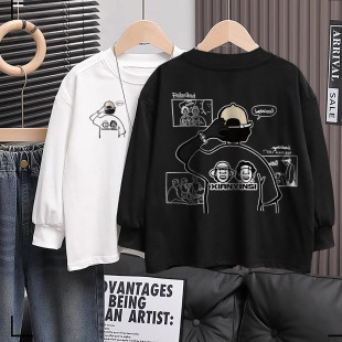 男童春秋装纯棉长袖t恤薄款中大儿童卡通趣味宽松休闲打底衫上衣