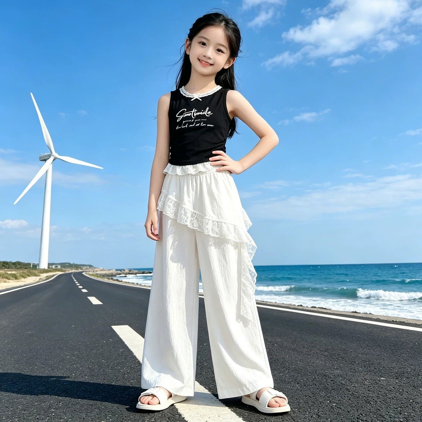 女童装无袖背心外穿夏季短款T恤女孩超好看薄款蕾丝中大儿童上衣