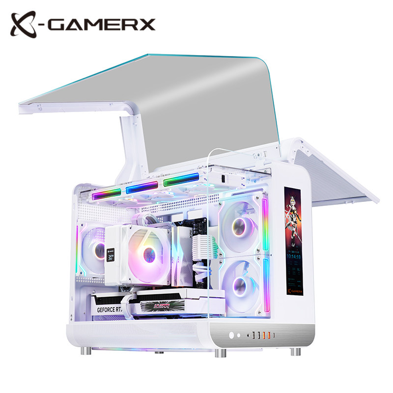 未知玩家幻翼海景房无立柱曲面玻璃MATX屏显360水冷电脑游戏机箱