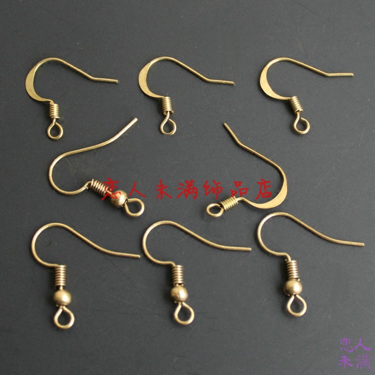 DIY饰品配件 黄铜毛坯 0.7mm弹簧带珠耳勾扁耳钩 耳饰品材料