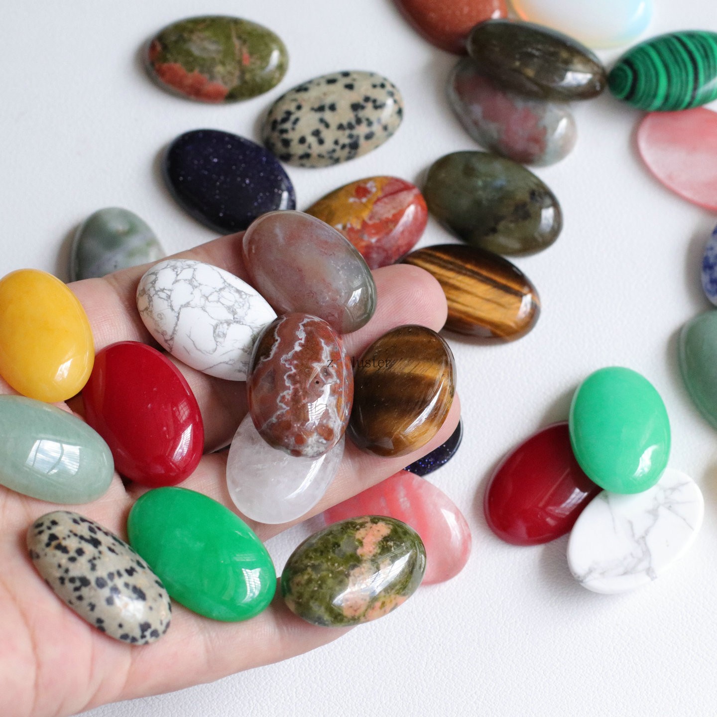 天然玛瑙20*30mm蛋形戒面白水晶贴片戒面绿东陵首饰diy饰品配件