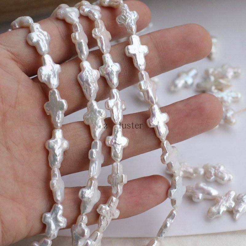 z·luster 直孔10*14mm左右异形十字架 天然淡水珍珠  diy配件