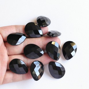 天然玛瑙20 27mm水滴黑玛瑙吊坠双刻面耳饰头饰项链坠子diy配件