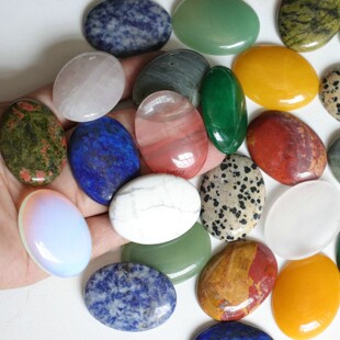 30*40mm戒面蛋形贴片天然粉晶绿东陵青金石玛瑙吊坠首饰diy配件