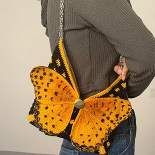 成品手工编织蝴蝶包单肩包链条包女包撞色个性时尚风手提包斜挎包