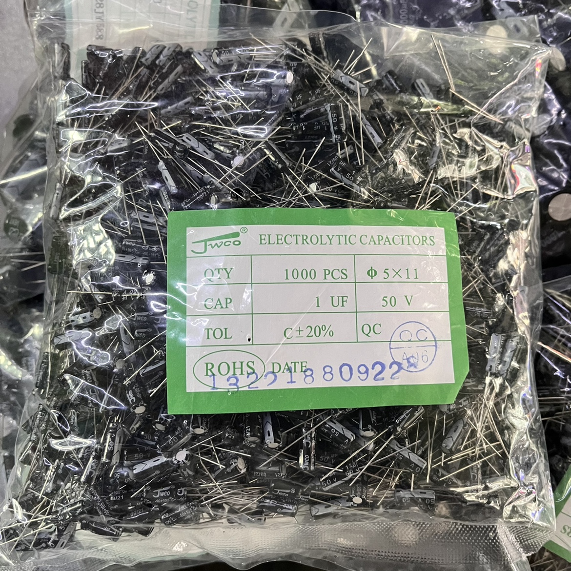 JAKEC原装铝电解电容器50V1UF 50V 1UF体积4*7 5*11MM 1千只=45元