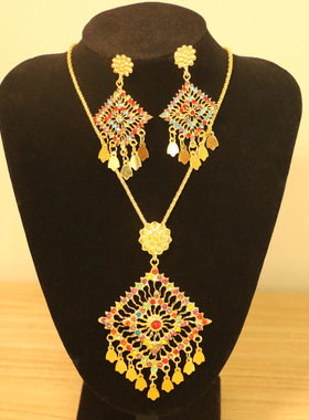 项链民族风菱形耳环项链配饰合金