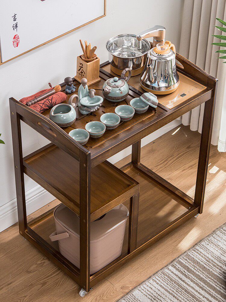 楠竹子茶车实木移动茶台家用小茶车日式茶桌轻一体式茶盘茶具套装