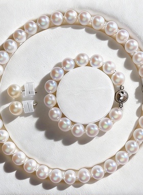 高端贝壳珍珠赛奥白妈妈链满珠全串项链粉白珍珠套装大珠12mm施家